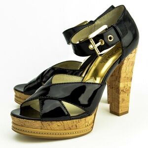 MICHAEL KORS Black Patent Ankle Strap Sandals